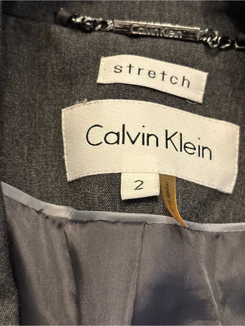 Calvin Klein Women's Gray Tailored Blazer Jacket size 2 with shoulder pads - Picture 3 of 8